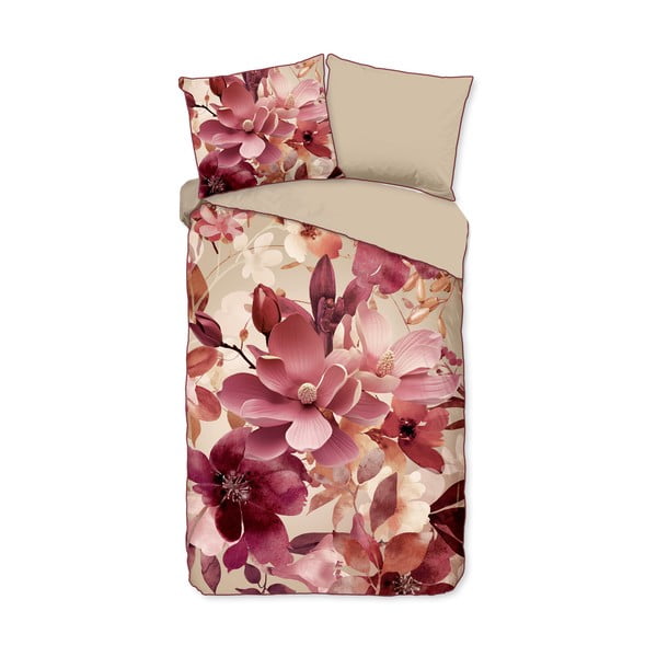 Lenjerie de pat roz-bej din bumbac satinat pentru pat de o persoană, extinsă 140x220 cm Chaja – Descanso