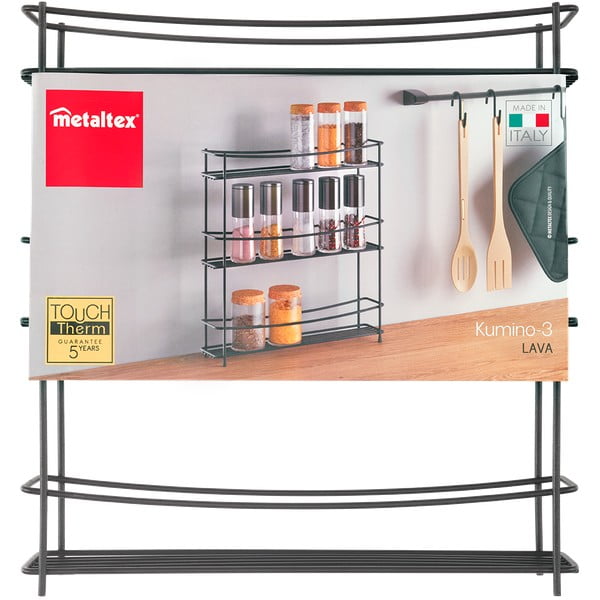 Raft cu 3 polițe pentru codimente Metaltex Kumino Lava, negru-image-3