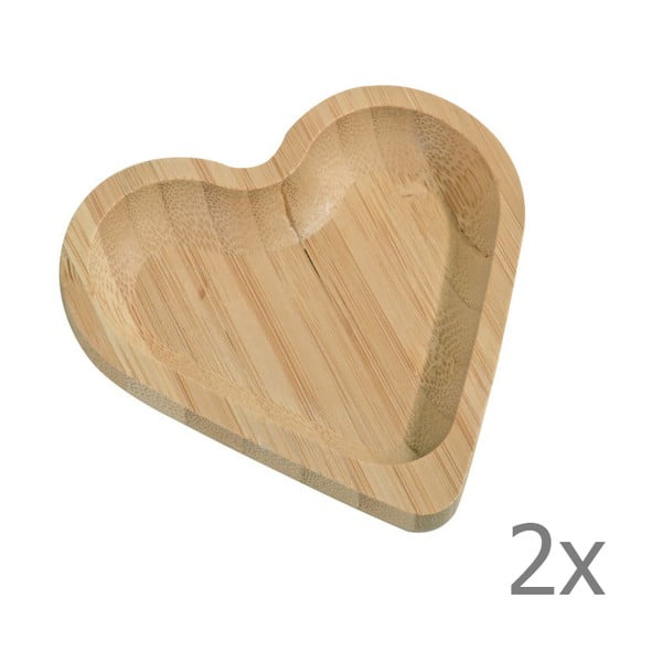 Set 2 boluri servire din bambus Kosova Heart, 10 x 10 cm
