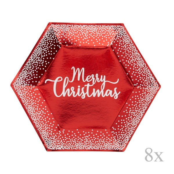 Set 8 farfurii din hârtie pentru Crăciun Nevity Merry Christmas Red & White Dots, ⌀ 27 cm, roșu