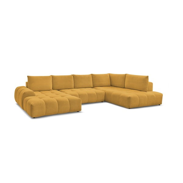 Colțar galben muștar extensibil/cu spațiu de depozitare cu tapițerie din chenille (cu colț pe partea dreaptă/în formă de "U") Everest – Bobochic Paris-image-3