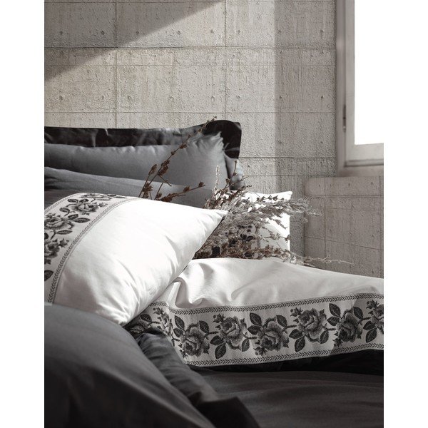 Lenjerie de pat din bumbac cu cearșaf Cotton Box Rosinda, 200 x 220 cm, gri-image-2