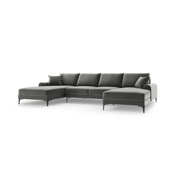 Canapea în formă de U din catifea Mazzini Sofas Madara, gri deschis-image-2