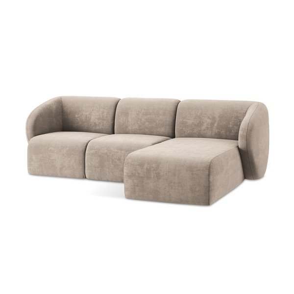 Colțar maro deschis cu tapițerie din chenille (cu colț pe partea dreaptă/cu șezlong) Lani – Makamii-image-4