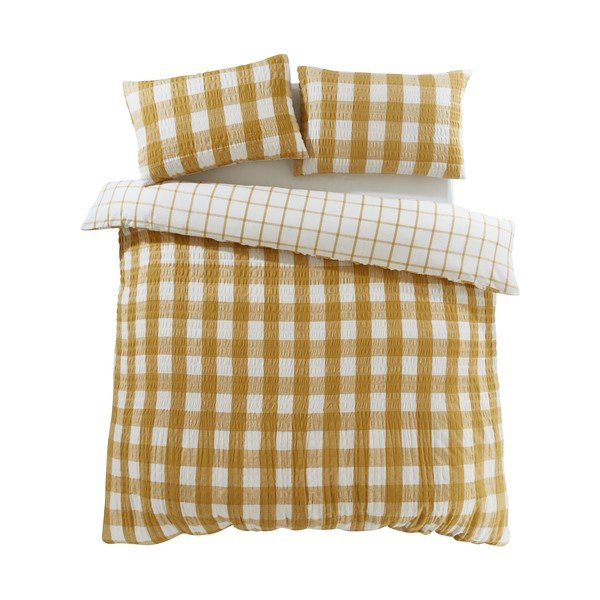 Lenjerie de pat galbenă din flanelă pentru pat de o persoană 135x200 cm Gingham Check – Catherine Lansfield-image-2