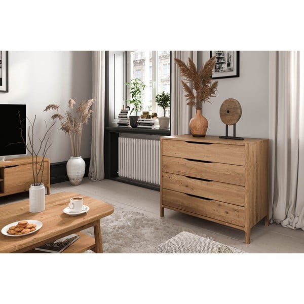 Comodă în culoare naturală joasă din lemn   de stejar 95x80 cm Twig – The Beds-image-1