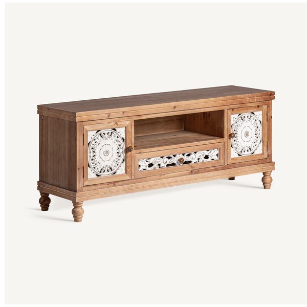 Comodă TV  albă-natural  din lemn de molid 140x58 cm Agrabah – Burkina-image-2