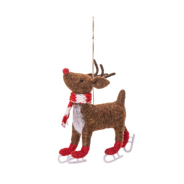 Ornament de Crăciun lucrat manual din material textil 13 cm Skating Rudolph – Sass & Belle