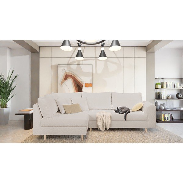 Colțar bej cu tapițerie din stofă bouclé (cu colț pe partea stângă) Ariella – Ropez-image-1