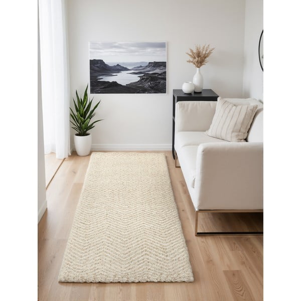 Covor tip traversă crem-fildeș țesut manual din amestesc de lână 80x200 cm Majoli – Elle Decoration-image-1