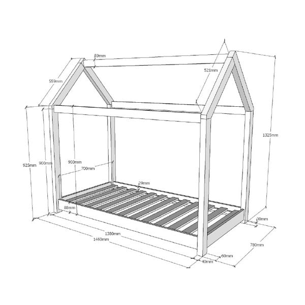 Pat în formă de casă pentru copii Vipack Cabane, 70 x 140 cm-image-3