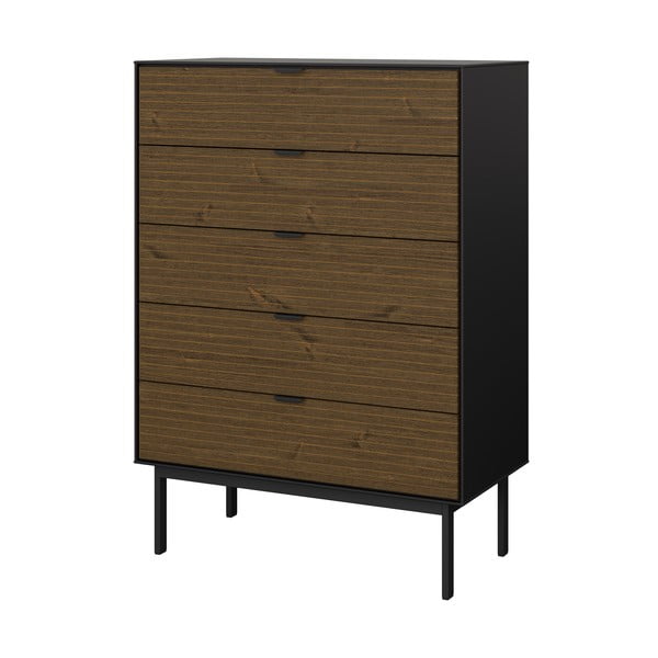 Comodă neagră/maro înaltă cu aspect de lemn de pin 80x111 cm Soma - Tvilum-image-3