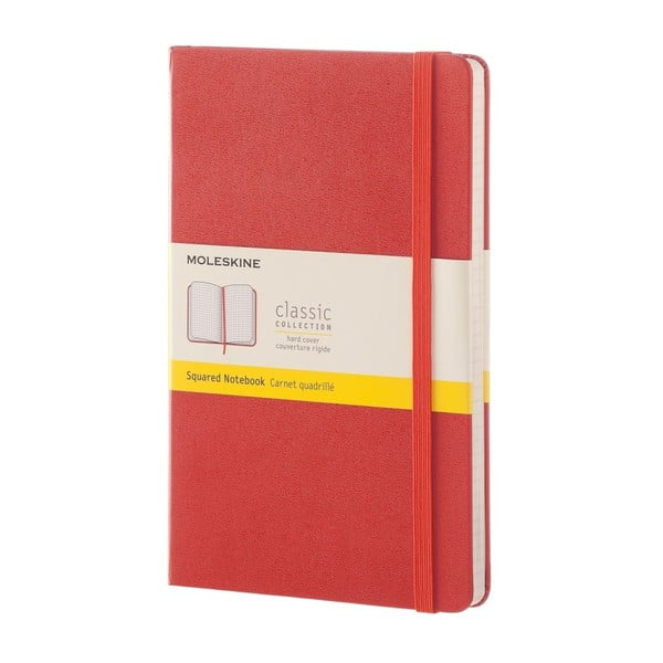 Notebook, mare, roșu coral,  Moleskine Hard, hârtie matematică