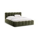 Pat matrimonial verde tapițat cu spațiu de depozitare cu somieră 160x200 cm Lupine – Micadoni 