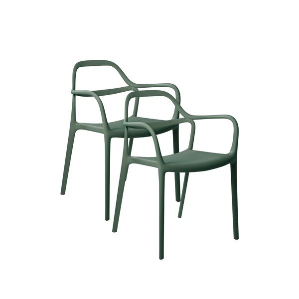 Scaune de dining verde-închis cu cotiere/stivuibile 2 buc. din plastic Karlaby – Jotex