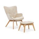 Fotoliu cu taburet bej cu tapițerie din catifea reiată Niko – Ropez
