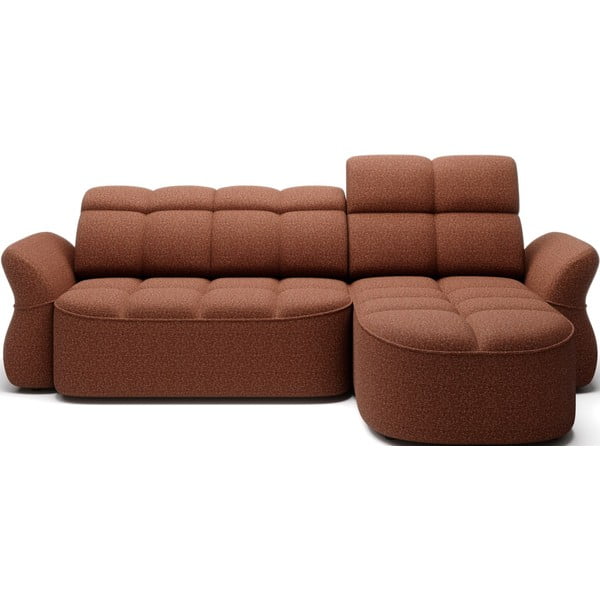 Colțar teracotă extensibil/cu spațiu de depozitare cu tapițerie din catifea (cu colț pe partea dreaptă/cu șezlong) Beneth – ELTAP