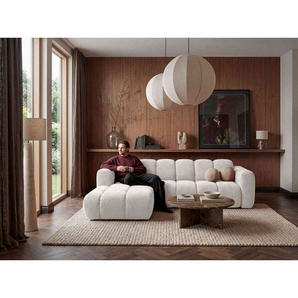 Colțar crem extensibil cu tapițerie din chenille (cu colț pe partea stângă) Michell – Miuform-image-3