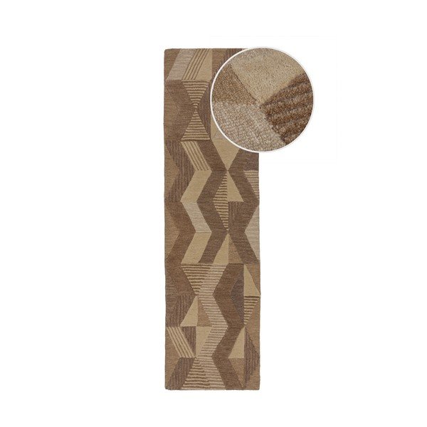 Covor tip traversă maro țesut manual din lână 60x230 cm Moda Asher – Flair Rugs