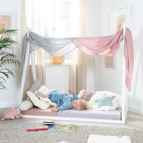 Pat pentru copii  alb de tip casă 70x140 cm Montessori – Roba-image-3