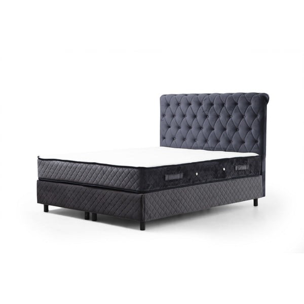 Pat boxspring albastru închis cu spațiu de depozitare 160x200 cm Sonata – Kalune Design