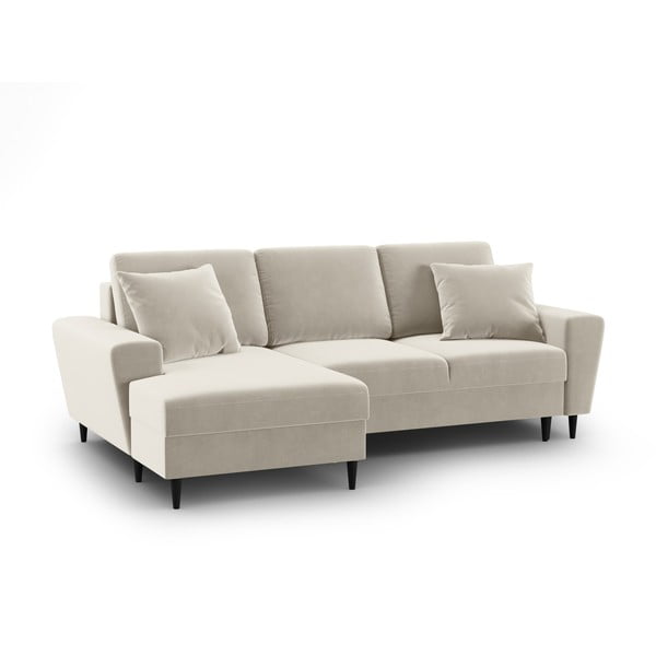 Colțar bej extensibil, cu spațiu de depozitare cu tapițerie din catifea (cu colț pe partea stângă, cu șezlong) Kyoto – Cosmopolitan Design-image-1