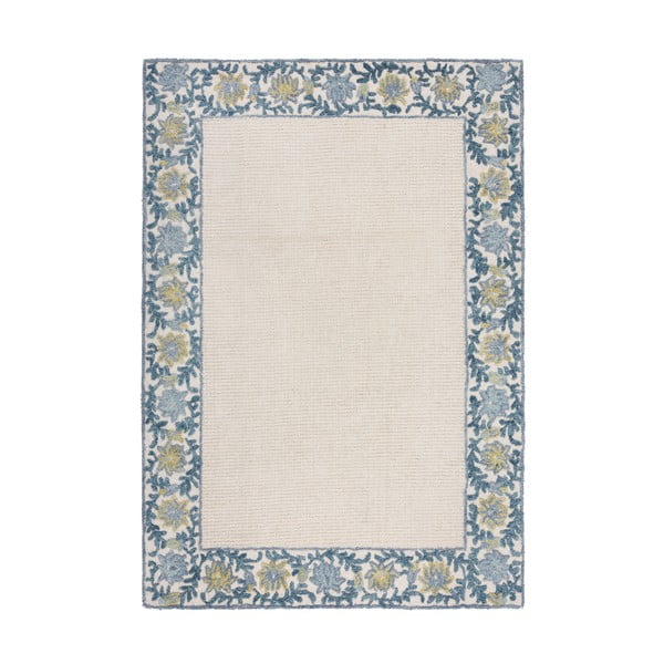 Covor albastru-fildeș țesut manual din amestesc de lână 160x230 cm Myla Floral Frame – Flair Rugs