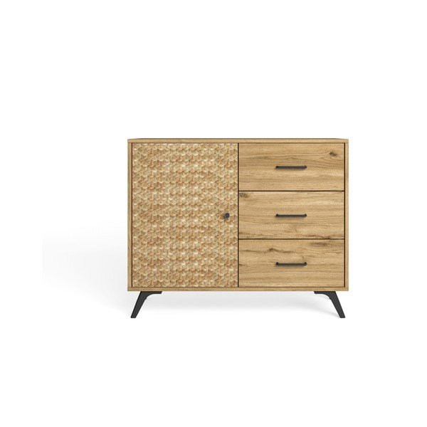 Comodă roșu/ joasă cu aspect de lemn de stejar 92x81 cm Malaca – Marckeric