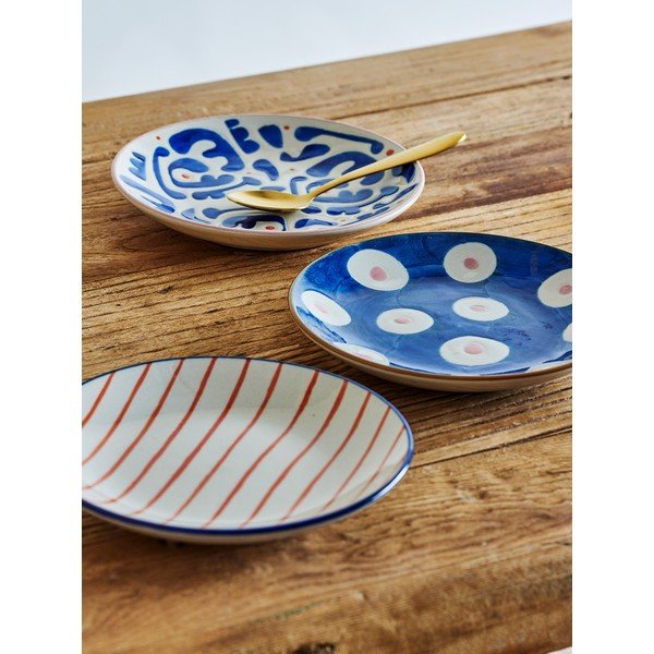 Farfurii albe/albastre 3 buc. pentru desert  din gresie ø 16 cm Eviaya – Bloomingville-image-1