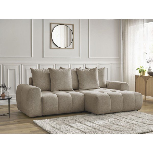 Colțar bej extensibil/cu spațiu de depozitare cu tapițerie din chenille (cu colț pe partea dreaptă/cu șezlong) Roxelane – Bobochic Paris-image-4