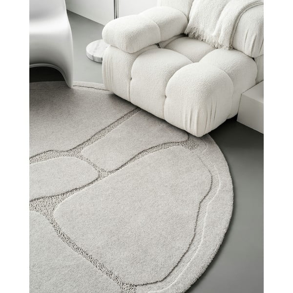 Covor gri deschis rotund din lână ø 200 cm Morphic Organica – Agnella-image-3
