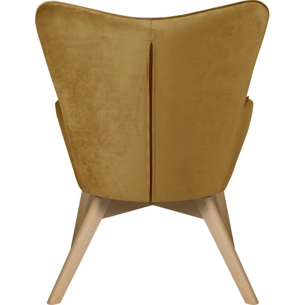 Fotoliu cu taburet galben muștar cu tapițerie din catifea Niko – Ropez-image-4