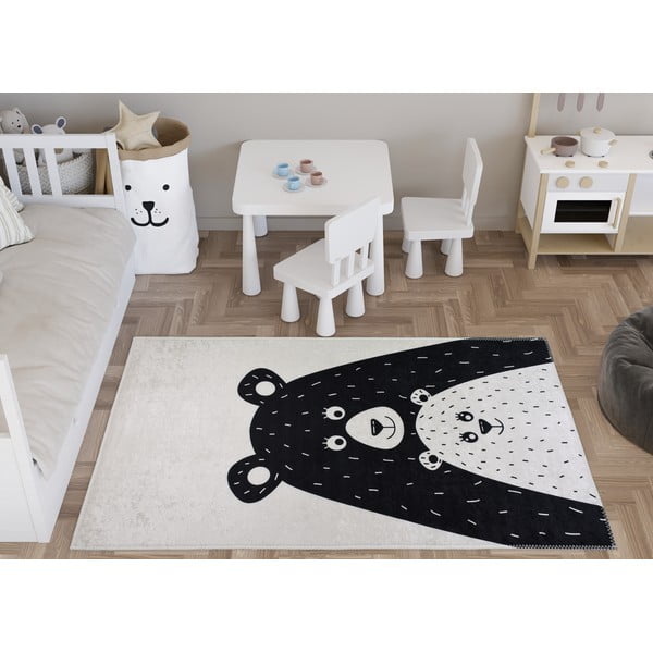 Covor pentru copii alb-negru lavabil 160x230 cm Bear Family – Vitaus-image-1