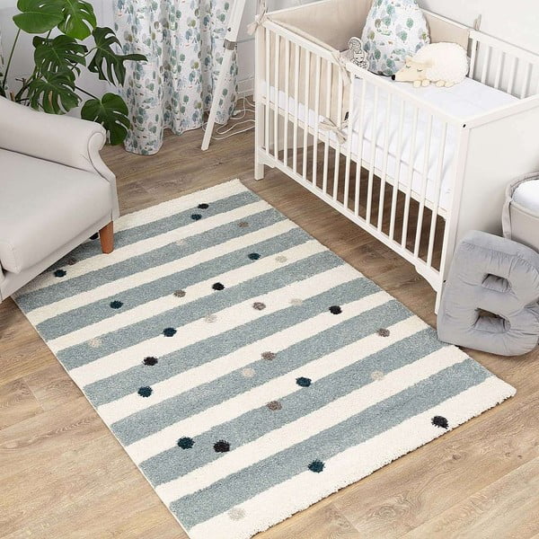 Covor pentru copii alb-albastru antialergic 230x160 cm Stripes nad Dots - Yellow Tipi-image-3