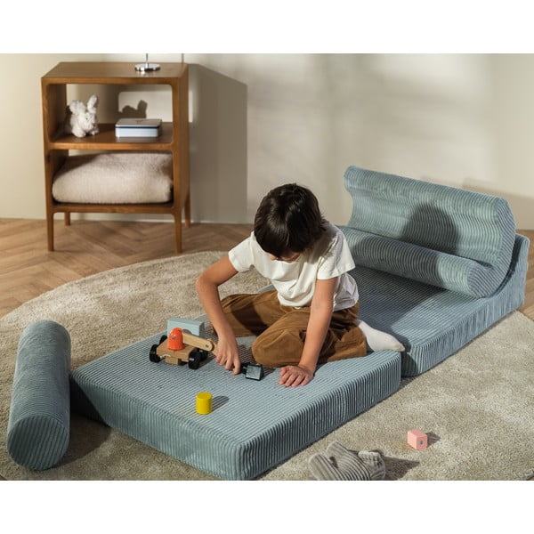 Fotoliu pentru copii verde mentă cu tapițerie din catifea reiată Flipster – Wigiwama-image-1