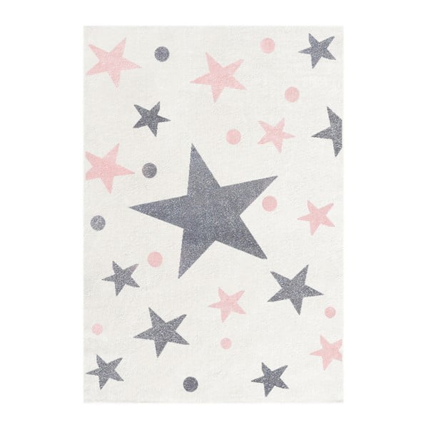 Covor pentru copii cu stele gri și roz Happy Rugs Stars, 80 x 150 cm, alb