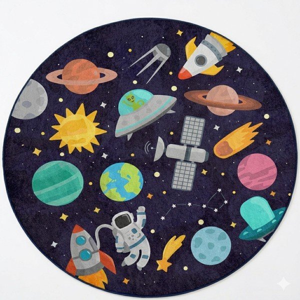 Covor de joacă pentru copii albastru închis lavabil ø120 cm Into The Space – Mila Home