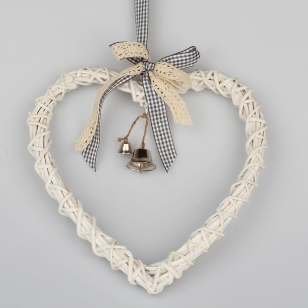 Decorațiune suspendată din ratan, în formă de inimă Dakls Bell, înălțime 25 cm, alb