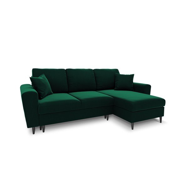 Colțar verde extensibil, cu spațiu de depozitare cu tapițerie din catifea Kyoto – Cosmopolitan Design