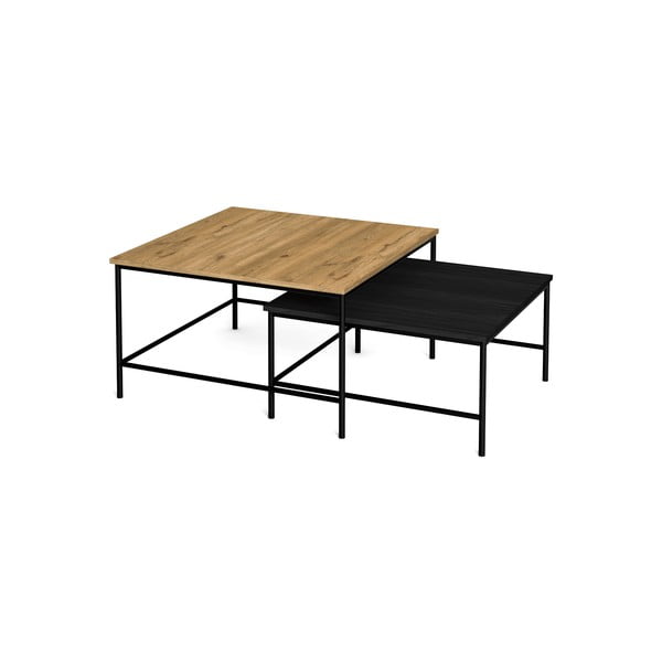 Măsuțe de cafea negru/natural 2 buc. cu blat cu aspect de lemn de stejar 80x80 cm Fiorenza – Marckeric-image-3