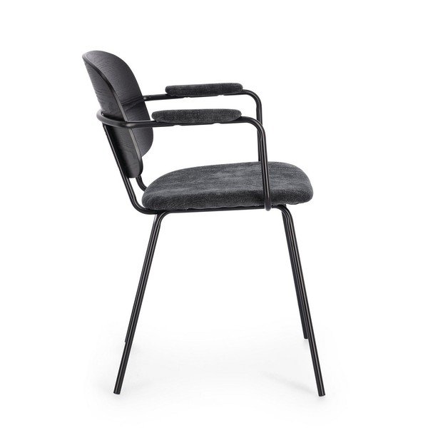 Scaun de dining negru/gri închis cu cotiere tapițat Sienna – Bizzotto-image-3