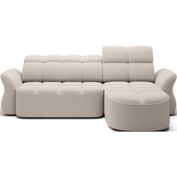 Colțar bej extensibil/cu spațiu de depozitare cu tapițerie din țesătură bouclé (cu colț pe partea dreaptă/cu șezlong) Beneth – ELTAP