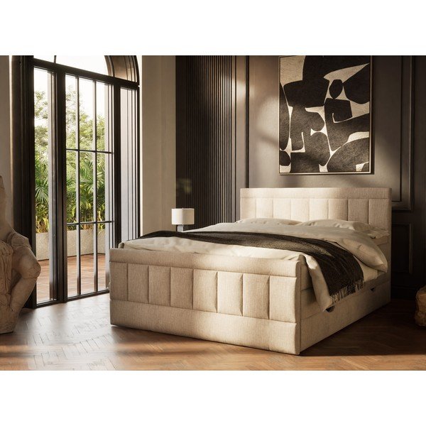 Pat boxspring bej cu spațiu de depozitare 180x200 cm Caya – Maison de Rêve-image-1