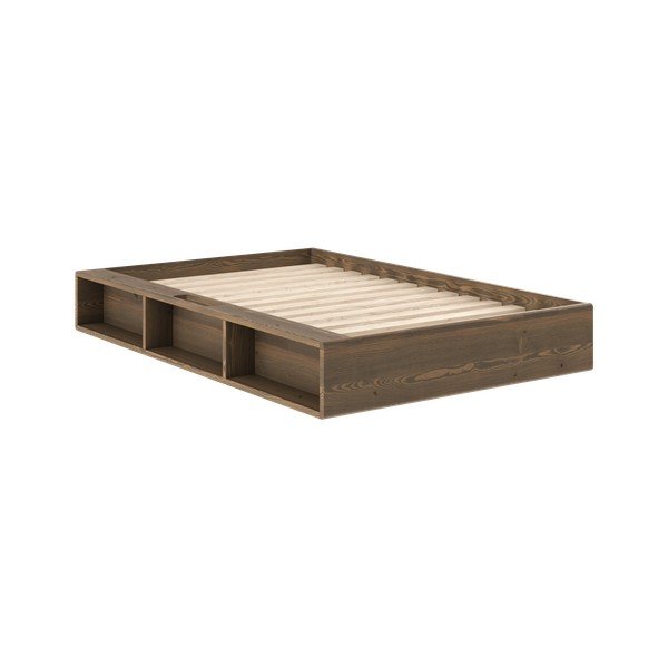 Pat în culoare naturală închisă din lemn de pin fără tăblie cu somieră 120x200 cm Ziggy – Karup