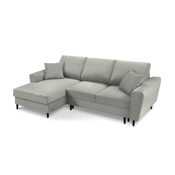 Colțar gri deschis extensibil, cu spațiu de depozitare cu tapițerie din catifea reiată  (cu colț pe partea stângă, cu șezlong) Kyoto – Cosmopolitan Design-image-1