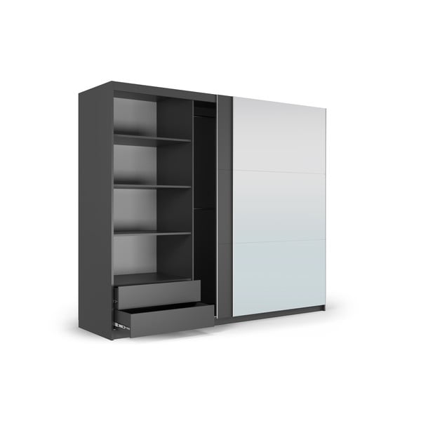 Dulap gri închis cu oglindă și uși glisante 250x215 cm Lisburn - Cosmopolitan Design-image-2