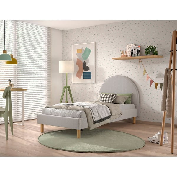 Pat single gri tapițat cu somieră 90x200 cm MOON – Vipack-image-1