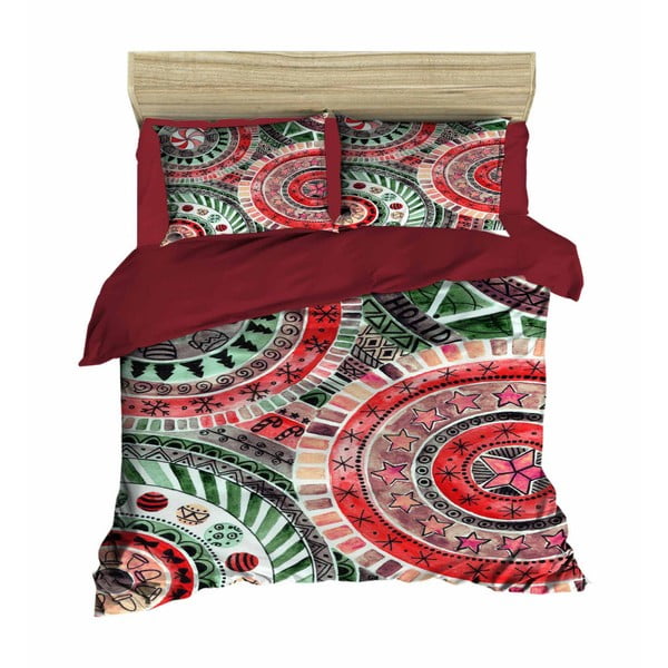 Lenjerie de pat cu cearșaf Mandala Red Green, 200 x 220 cm