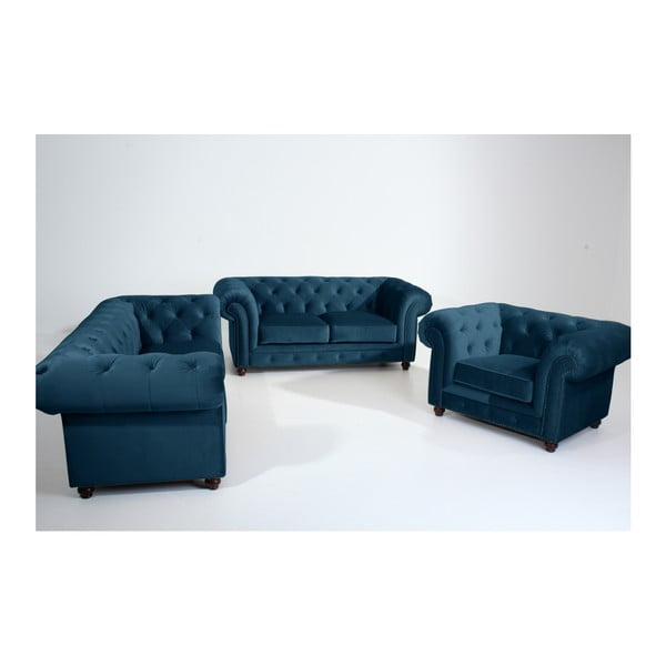 Canapea Max Winzer Orleans Velvet, 216 cm, albastru-image-1