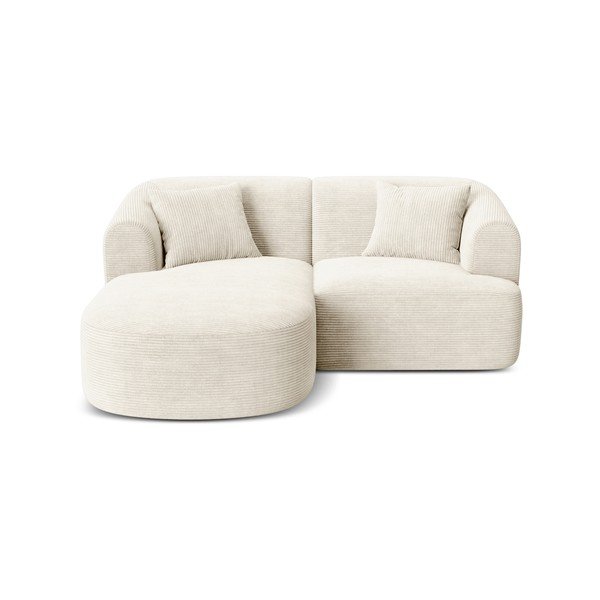 Colțar bej cu tapițerie din catifea reiată  (cu colț pe partea stângă/cu șezlong) Campi – Cosmopolitan Design